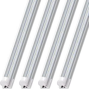 Barrina LED Shop Lights, 8FT 100W 15000LM 6500K, Super Bright White, V Shape, Clear Cover, High Output, Linkable, T8 LED Tube Light, for Garage 8 Foot with Plug (Pack of 4)