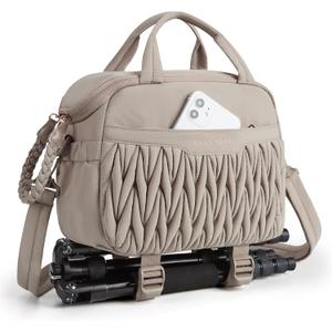 BAGSMART Camera Sling Bag, Portable Small Camera Bags for Photographers with Tripod Holder, Waterproof DSLR/SLR/Cute Camera Case for Women with Rain Cover, Compatible with Sony Canon Nikon, Camel (Brown)