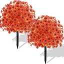 Geegoods Set of 2 Artificial Topiary Ball Tree with Flower for Outdoor, Fall Fake Shrubs Bushes with Ground Spikes, UV Resistant Faux Boxwoods Plants for Garden Porch Patio Decor