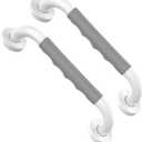 12 Inch Shower Grab Bar 2 Pack, Munzong White Stainless Steel Bathroom Grab Bar w/Anti Slip Gray Rubber Grip, Bathroom Balance Bar,Safety Handrail Support,Handicap Elderly Senior Assist Bath Handle (12IN, White-Gray Rubber-2P)