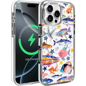 Compatible with iPhone 16 Pro Max Case,Ocean Colorful Fish Transparent Clear Magnetic Cover