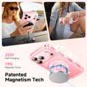 3 in 1 Magnetic for iPhone 17 Pro Max Case, Sparkly Bling Glitter Cute Curly Wave [Fit for MagSafe] 1X Screen Protector+1X Wrist Strap, Trendy Women Girly Clear Case for 17 ProMax 6.9", Pink Clear
