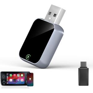 2026 Wireless CarPlay Adapter for iPhone - No Audio Lag, Auto-Connect - Convert Factory Wired to Wireless CarPlay - Bluetooth 5.3 & 5GHz Wi-Fi - Plug & Play (Includes USB A/C)