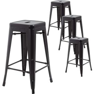 FDW Metal Bar Stools Set of 4 Counter Height Bar Stools 24 Inches Industrial Bar Chairs Patio Stool Stackable Backless Stool Indoor Outdoor Metal Kitchen Stools Bar Chairs (Black, 30")