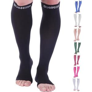 Doc Miller Open Toe Compression Socks, 20-30 mmHg, Toeless Compression Sleeves for Legs, Knee High Stockings for Shin Splints, Varicose Veins, Travel, Calf Support & Muscle Recovery, Men & Women, Pair