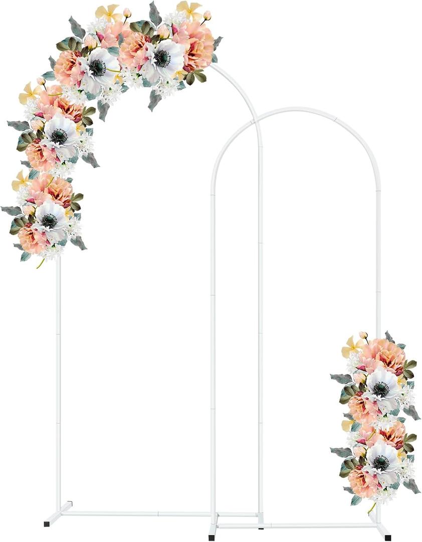 Metal Arch Backdrop Stand Wedding Balloon Arch Stand Set of 2 (5FT,6FT) for Indoor & Outdoor White Arched Backdrop Frame for Party Birthday Baby Shower Ceremony Garden Decorations