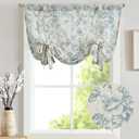 jinchan Tie Up Valance Curtain Floral Linen for Windows Farmhouse Valance 45 Inch Peonies Botanical Short Window Treatment Adjustable Length for Kitchen Living Room Light Filtering 1 Panel Blue