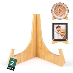 Plate Stands for Display, Plate Holders for Displaying, Bamboo Picture Frame Stand for Tables, Tabletop Easels, Decorative Stand for Platter, Dish, Book, Photo and Plaque(Natural-2, 8inch)