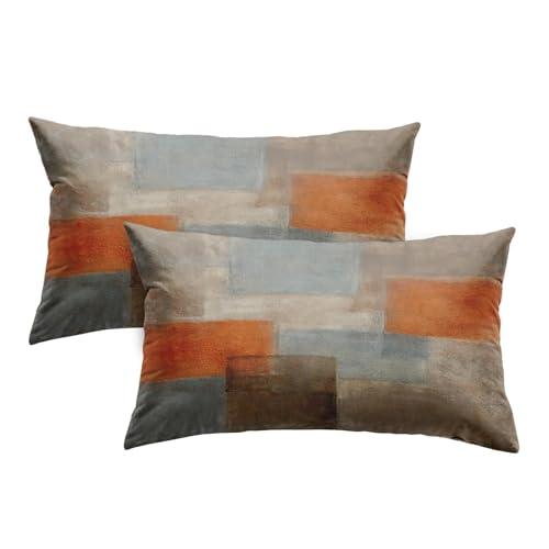 Britimes Throw Pillow Covers Modern Home Art Decor, 12 x 20 Inches Set of 2 Pillow Cases Decorative, Abstract Oil Painting Pillowcases for Bedroom, Living Room, Grey Orange