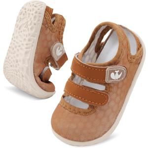 FEETCITY Baby Water Shoes Flexible Quick Dry Aqua Socks Breathable Infant Sandals Boys Girls Summer Beach Swim Shoes Lightweight (Brown, S)