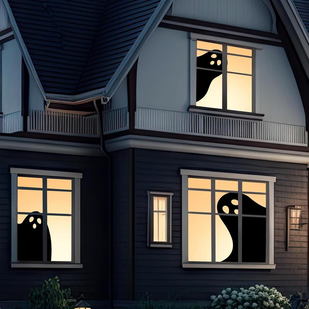 Mindsoft 3 Pcs Halloween Ghost Silhouette Window Decor Large Ghost Clings Fabric Curtain Decoration 31.5 x 47 Inch for Indoor Outdoor Spooky Party Halloween Window Decor