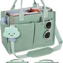 BESBESME Canvas Tote Bag for Women with Zipper & Compartments Large Work & College Laptop Tote Crossbody Shoulder Bag (Green)