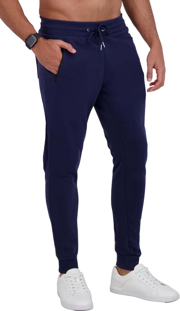 Fleece Mens Joggers with Zipper Pockets, Mens Sweatpants, Workout Sweats for Men (Small, Navy)