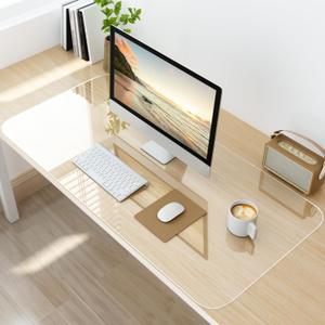 NATRKE Clear Desk Mat Pad, 35.4"x15.7" Large Transparent Computer Desk Mat Plastic Desktop Protector, PVC Writing Pad with Round Edge, Waterproof Wipeable Non-Slip Table Protector for Home Office (35.4" x 15.7")