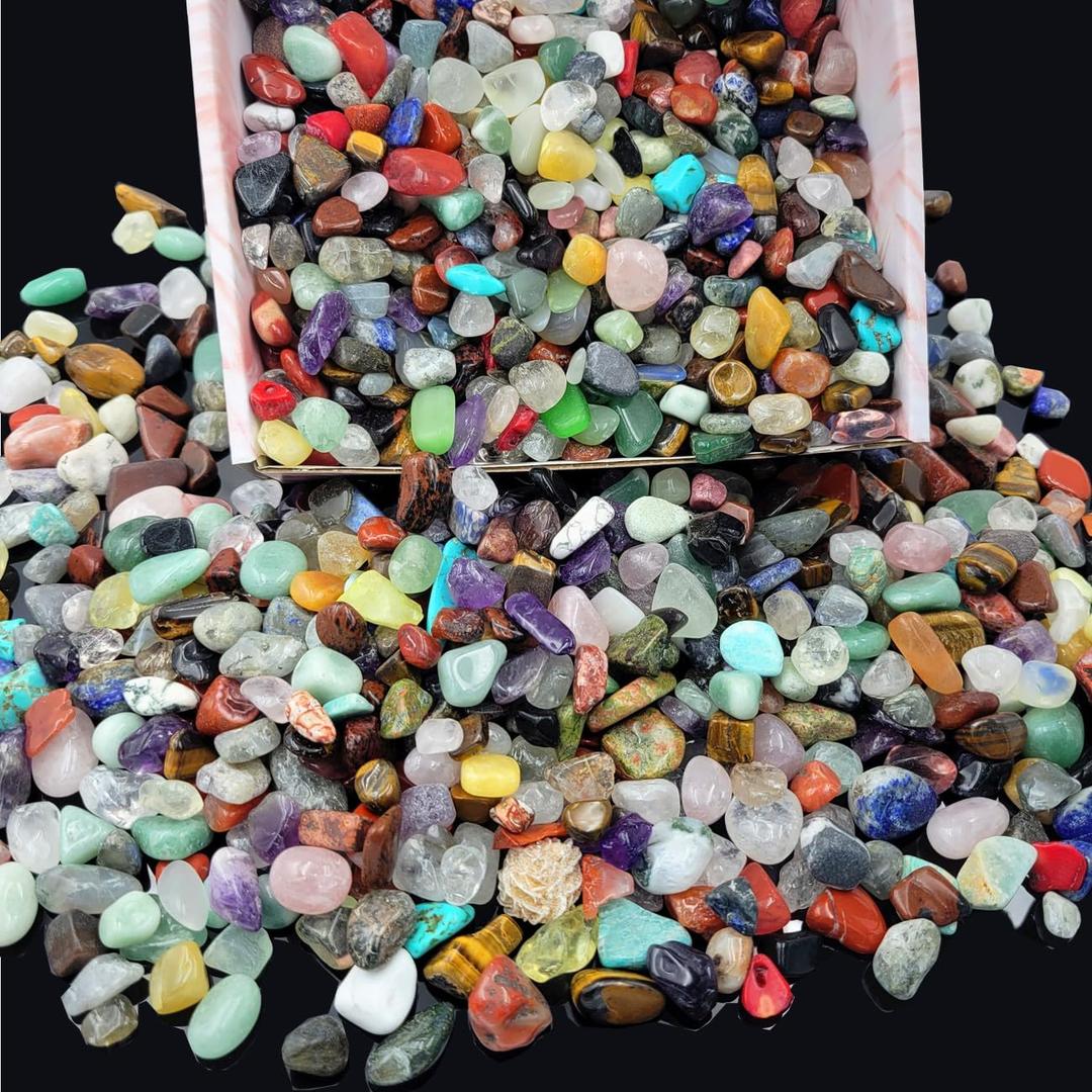 800Pcs+ (3lb) Gemstones and Crystals Set,30Kinds+ Bulk Rocks and Minerals Science Kit,Rocks Collections for Kids,Tumbled Chips Crystals,Crushed Stones, 0.3 Inches X 0.5 Inches X 0.2 Inches