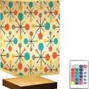Square Bedside Table Lamp Mid Century Fifties Modern Atomic Retro Colors Seamless Wooden Base Fabric Shade Dimmable Nightstand Desk Lamp Living Room (Multi9)