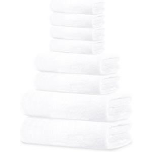 Tens Towels Pack of 8 Towels Set, 2 Extra Large Bath, 2 Hand, 4 Washcloths, 100% Cotton, Lighter Weight, Quicker to Dry, Super Absorbent, Perfect for Bathroom, White
