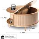 Round Coffee Table, 31.5" Fluted Center Table with Storage, Lift-Top Coffee Table with Adjustable Footpads, Sliding Door, Mid-Century Modern Center Table for Living Room, Small Space (Nature), Round, 31.5-inch Diameter, 17.7-inch Height