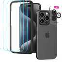 Upcommon UARMOR Glass 3 Pack Clear Screen Protector & 1 Pack Camera Lens Protector for [ iPhone 15 Pro Max ] 9H Tempered Glass with Easy Installation Kits (3+1 Pack) 3 Pack