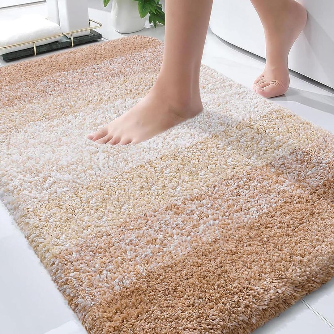 Bathroom Rugs Mat 30x20, Extra Soft Absorbent Microfiber Bath Rugs | Beige, Non-Slip Quick-Drying Rubber Backing, Washable Plush Bath Mat for Floor, Tub and Shower, Home Decor Accessories