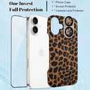 OOK for iPhone 16 Case with Screen Protector + Camera Lens Protector, Retro Cool Leopard Print Cheetah Half-Wrapped PU Phone Case for Women Men, Slim Minimalist Hard PC Case Cover, Brown