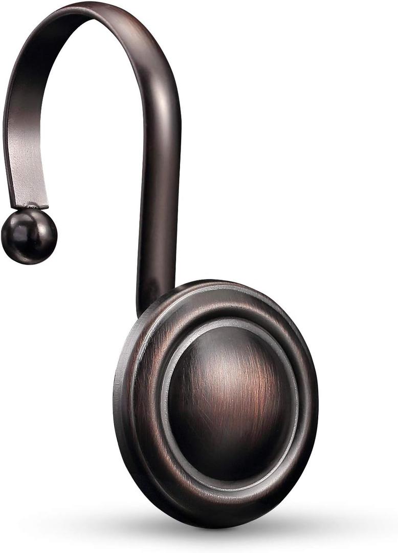 CHICTIE Bronze Shower Curtain Hooks Rings,Oil Rubbed Decorative Shower Curtain Hooks,Rustproof Vintage Shower Hooks for Bathroom,Set of 12 (Oil-Rubbed Bronze) (Oil Brushed Bronze)