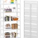 4NM No-Assembly 5 Tiers Folding Bookshelf Storage Shelves Vintage Bookcase Standing Racks Study Organizer Home Office (All White)