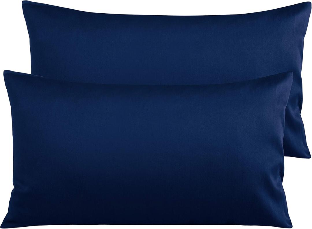 NTBAY Egyptian Cotton King Pillowcases - Set of 2, 500 Thread Count Cotton Pillowcases - Soft and Breathable Envelope Closure Pillow Cases - 20x36 Pillow Covers for Bed, Navy Blue