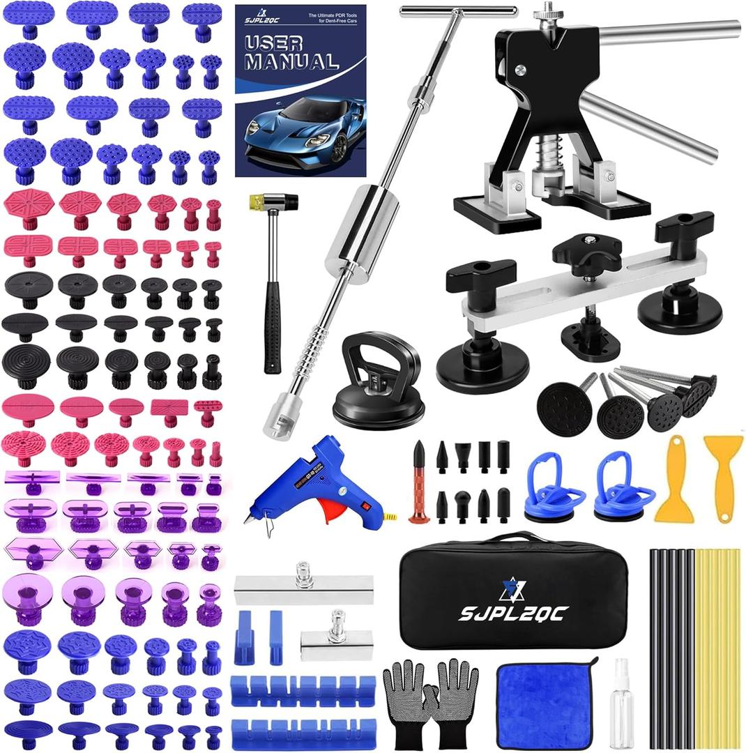 Car Dent Puller Kit, 140 PCS Paintless Dent Removal Kit with T-bar Dent Puller, Bridge Puller, Dent Lifter, Suction Cup Puller. Dent Remover Tool for Car Dents, Hail Damage, Door Ding Repair