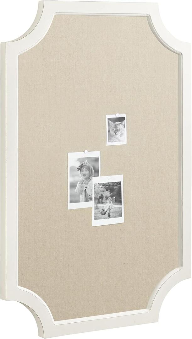 Hogan Framed Scalloped Decorative Wall Pinboard; White; 24 x 36; Rustic Modern Farmhouse Bulletin Board for Wall Organization and Decorative Displays