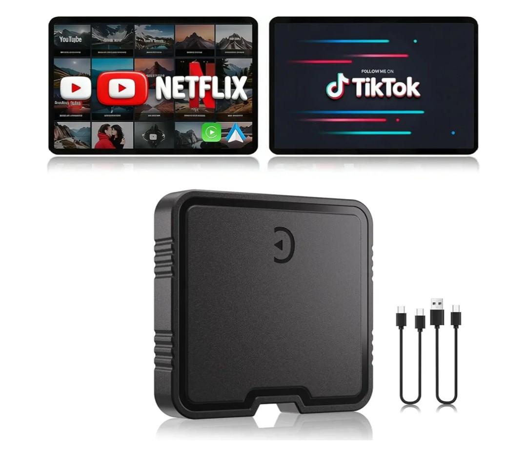 Wireless CarPlay Adapter AI Box for iPhone & Android Auto – YouTube & Netflix Support, TF Card Offline Playback, Plug and Play, Wired to Wireless Conversion, Stable 5.8GHz WiFi & Bluetooth 5.3