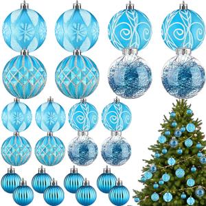 Civaner 24 Pcs Christmas Ball Ornaments, Multi Size Shatterproof Hanging Ball Ornaments Set, Christmas Tree Plastic Decorations for Xmas Holiday Party Wreath Garland Home Decor(Light Blue)