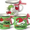 Merry Christmas Mini Coffee Mug Set of 3, Xmas Stink Stank Stunk Santa Hat Green 5 oz Mini Coffee Cups Tiered Tray Decor, Hohoho Funny Holiday Kitchen Coffee Bar Decorations Housewarming Gift