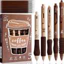 5 Pcs Coffee Pens, 10 Pcs Retractable Quick Dry 0.5mm Fine Point Black Pen Refills Ink Unique Pens of Gift Cute Gel Pens for Women (Coffee pen set)
