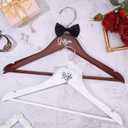 2 Pcs Bride Bridal Groom Hanger Wedding Dress Hanger with Pearl Ribbon Bow Tie Wooden Hangers for Wedding Gift Bridal Shower Party Supplies