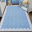 GarveeHome 5x7 Rug for Living Room, Scalloped 5 X 7 Area Rugs Washable Non-Slip Solid Blue Modern Minimalism Low-Pile Carpet for Bedroom Dining Nursery Mat with Rubber Back