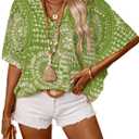 Verdusa Dolman Sleeve 3/4 Sleeve Boho Summer Blouses for Women 70s Vintage Tops (X-Large, Green)