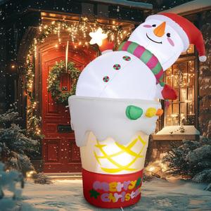 Christmas Inflatables Snowman Outdoor 6FT - Blow up Snowman in Ice Cream with LED Lights, Funny Christmas Inflatable Decoration for Indoor Yard Garden Patio Lawn Party Holiday Xmas