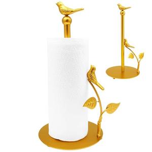 Gold Paper Towel Holder with Arm Fit Most Size Paper Roll Gold Paper Towel Holder Countertop Golden Bird Decor for Kitchen