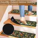 Floral Stair Treads for Wooden Steps Non-Slip 8"X30" 15PCS Flower Stair Carpet Rubber Backing Stair Runner Reusable Stair Rugs Indoor Safety Stair Mats for Elders Kids Dogs Green