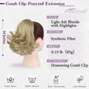 BARSDAR Short Blonde Wavy Drawstring Ponytail - 10 Inch Synthetic Comb Clip In Hair Extensions - Light Ash Blonde with Highlights