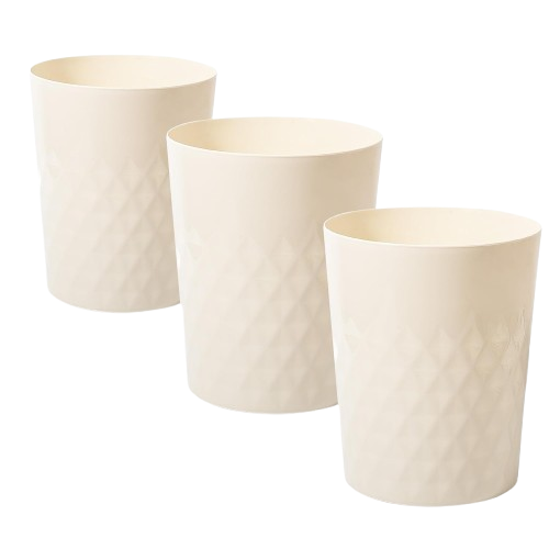 3 Pack Small Trash Can Bathroom Garbage Bin Round Plastic Waste Basket for Kitchen, Bedroom, Office, College Dorm, Craft Room, Beige