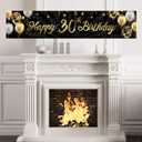 Happy 30th Birthday Banner for Men Women Sign Black Gold Glitter 30 Years Old Birthday Party Decorations Supplies Anniversary Celebration Backdrop