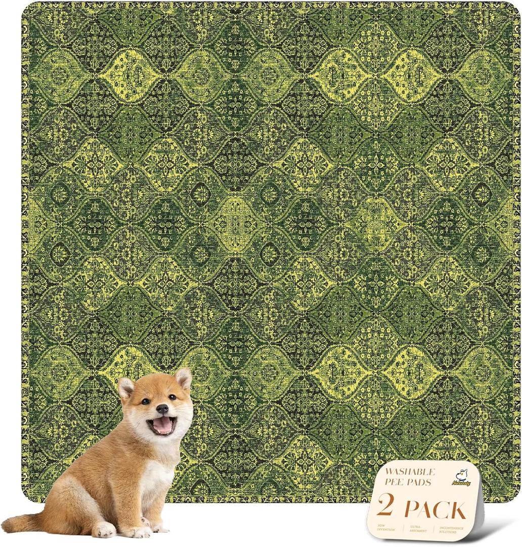 nunubaby Washable Pee Pads for Dogs, Stylish, Non-Slip and Leak-Proof Pee Pads. Reusable Potty Pads for Dogs for Crates and Floors.(Green/Multi, 36" x36" ) (36x36 Inch (Pack of 2))