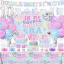 10th Birthday Decorations for Girl,198pcs In My Double Digits Era Party Decor 10 Year Old Birthday Decorations Plates and Napkins Cups Tablecloth Banner Honeycomb for Double Digits Era Party Supplies