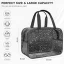 Clear Black Star Large Makeup Bag with Star Pattern 12x5x8 inch, Travel Cosmetic Bag with Handle, Durable PVC Material Washbag Zipper Opening Design for Makeup Travel Organizer or Gym Use