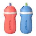 Tommee Tippee Insulated Sporty Spill-Proof 9oz Straw Training Sippy Cups for Toddlers 1-3, Sporty Carry Handle, Bite Resistant Spout, Flip Lid Keeps Straw Clean, BPA Free, Blue and Red, Pack of 2