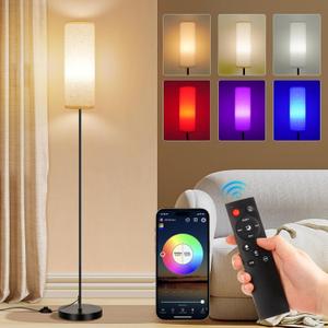 FRIDEKO HOME Floor Lamps for Living Room, Dimmable 3 Colors Temperature, Modern Corner Floor Lamp with Remote, Tall Standing Lamps for Kid Room Bedroom, Foot Switch, Beige Shade, 9W RGB LED Bulb (Beige 1_Pack)