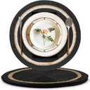 AHHFSMEI Round Paper and Jute Braided Placemats Set of 4 Non-Slip Heat Resistant Table Mats for Dining Tables Indoor & Outdoor Place mats for Daily Use (Black,4)