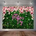 Happy Mother's Day Backdrop Green Leaves Flowers Wall Party Decorations for Women Pink Purple Roses Blossom Mother's Day Photography Background (7x5ft)